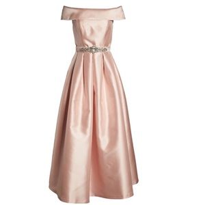 Eliza J- blush off the shoulder ball gown